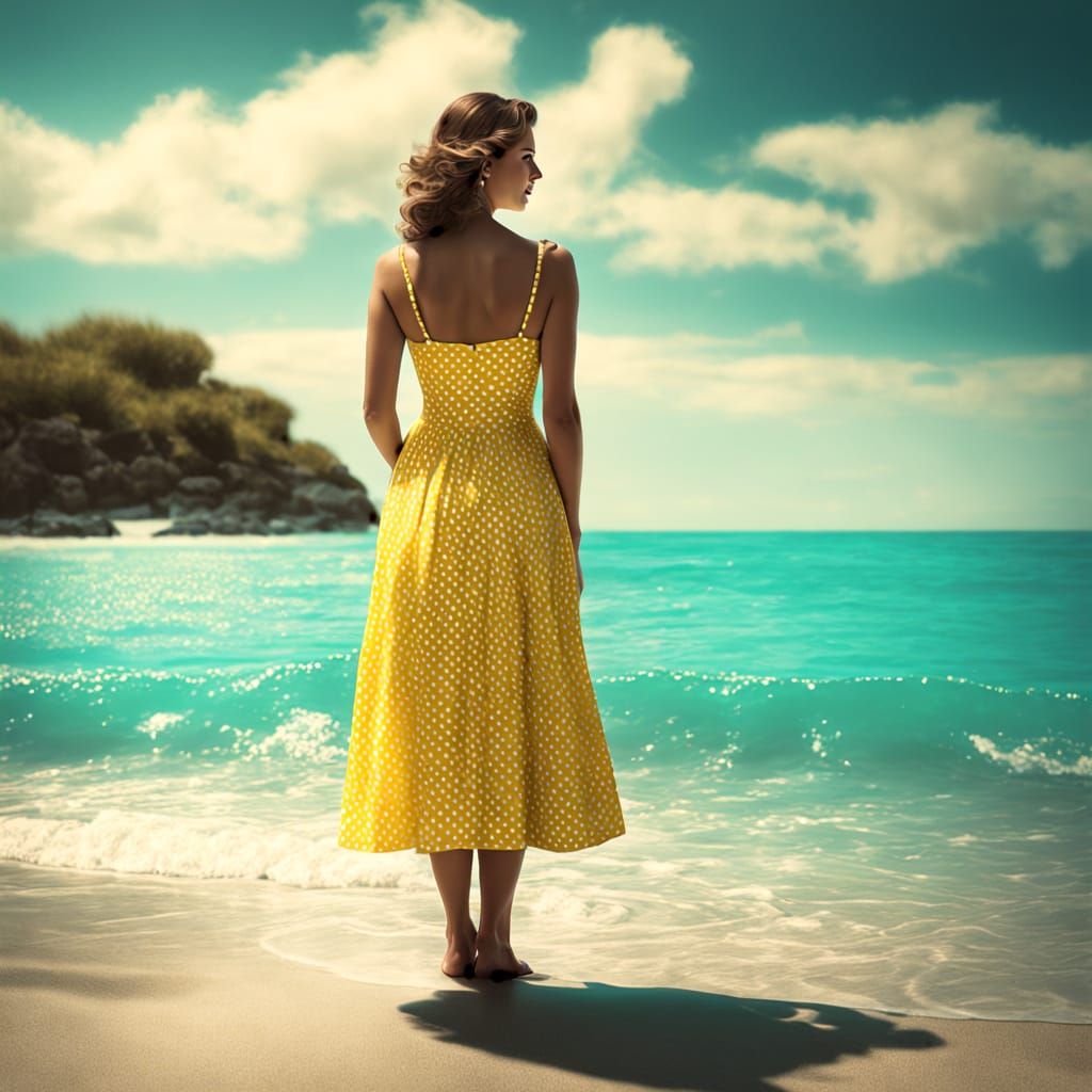 Vintage Photograph: Woman on Turquoise Beach