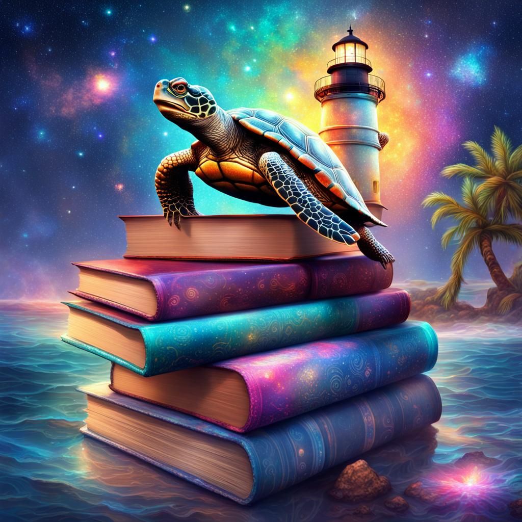 Cosmic Turtle Lighthouse Rides Books, Astral Illustration
