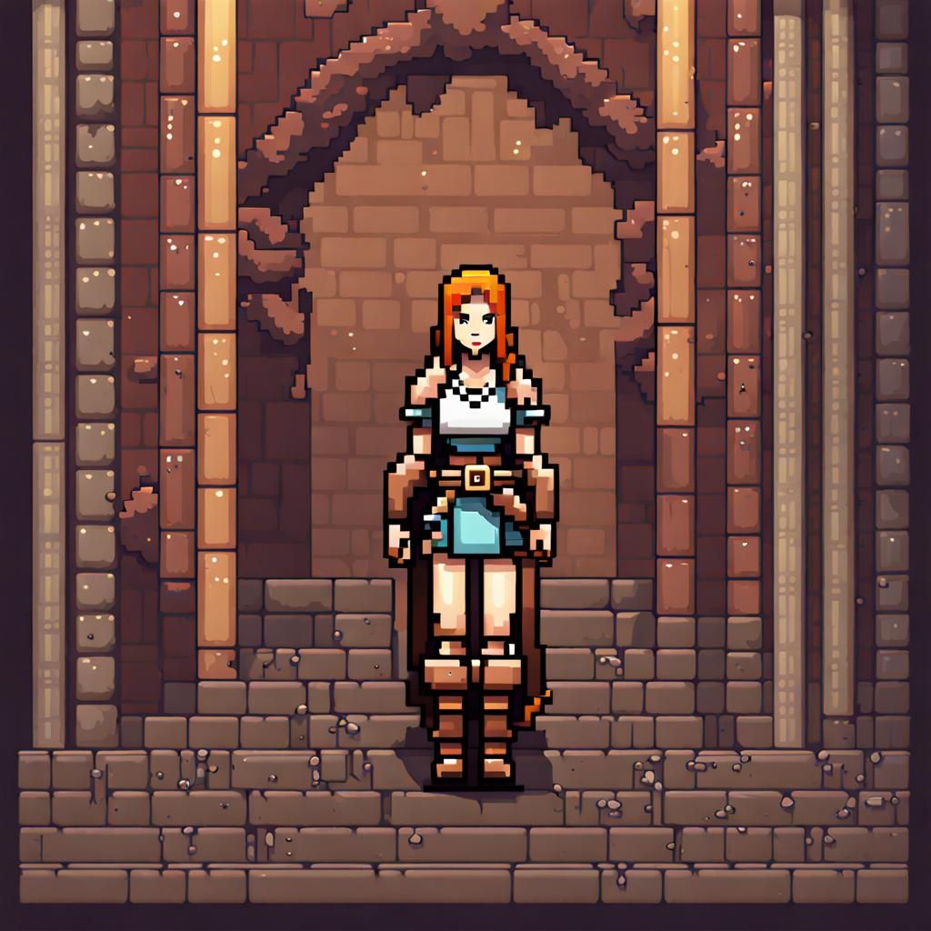 Pixel Art Woman Adventurer in Fantasy World