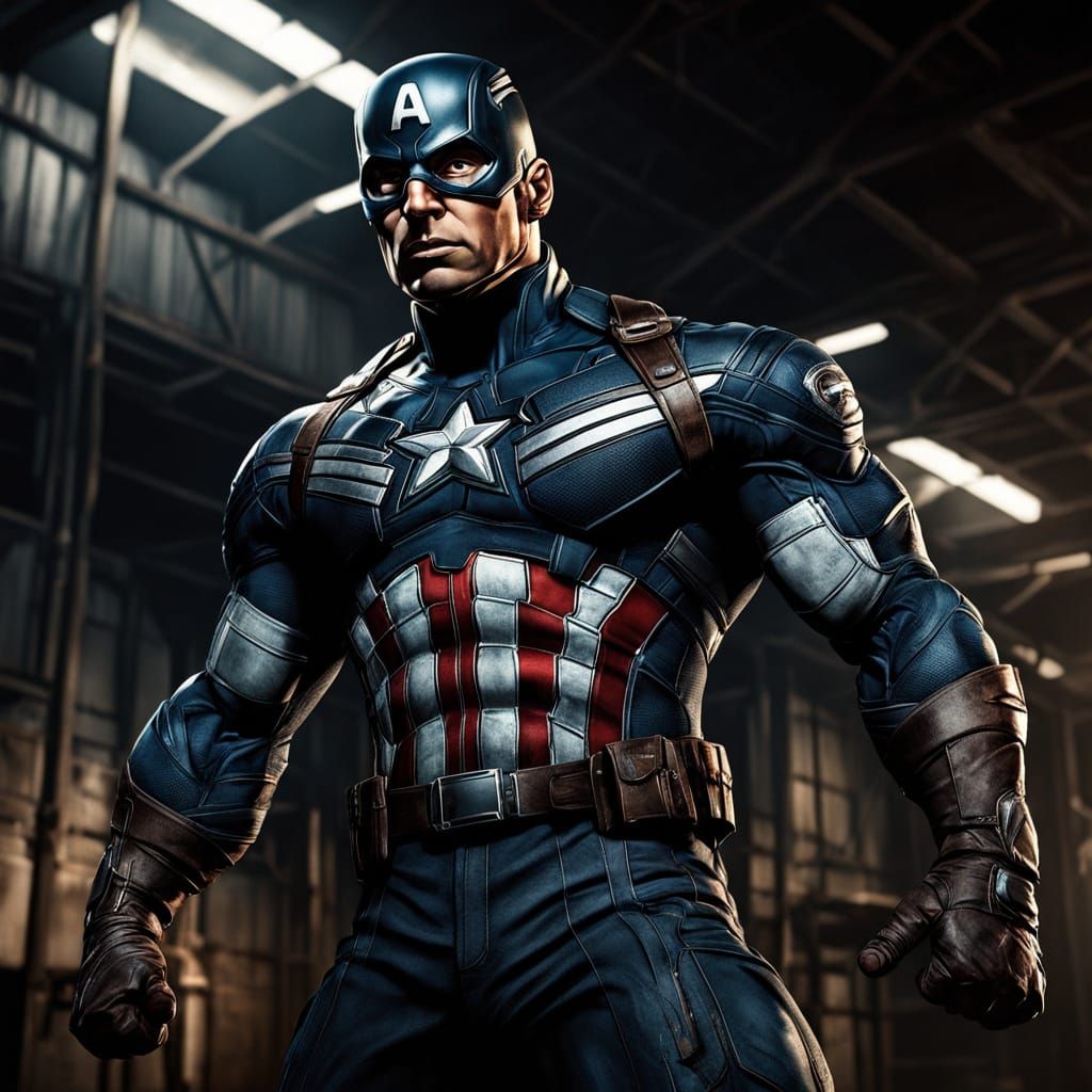 Dark Captain America Comic Book Art in a Moody Warehouse