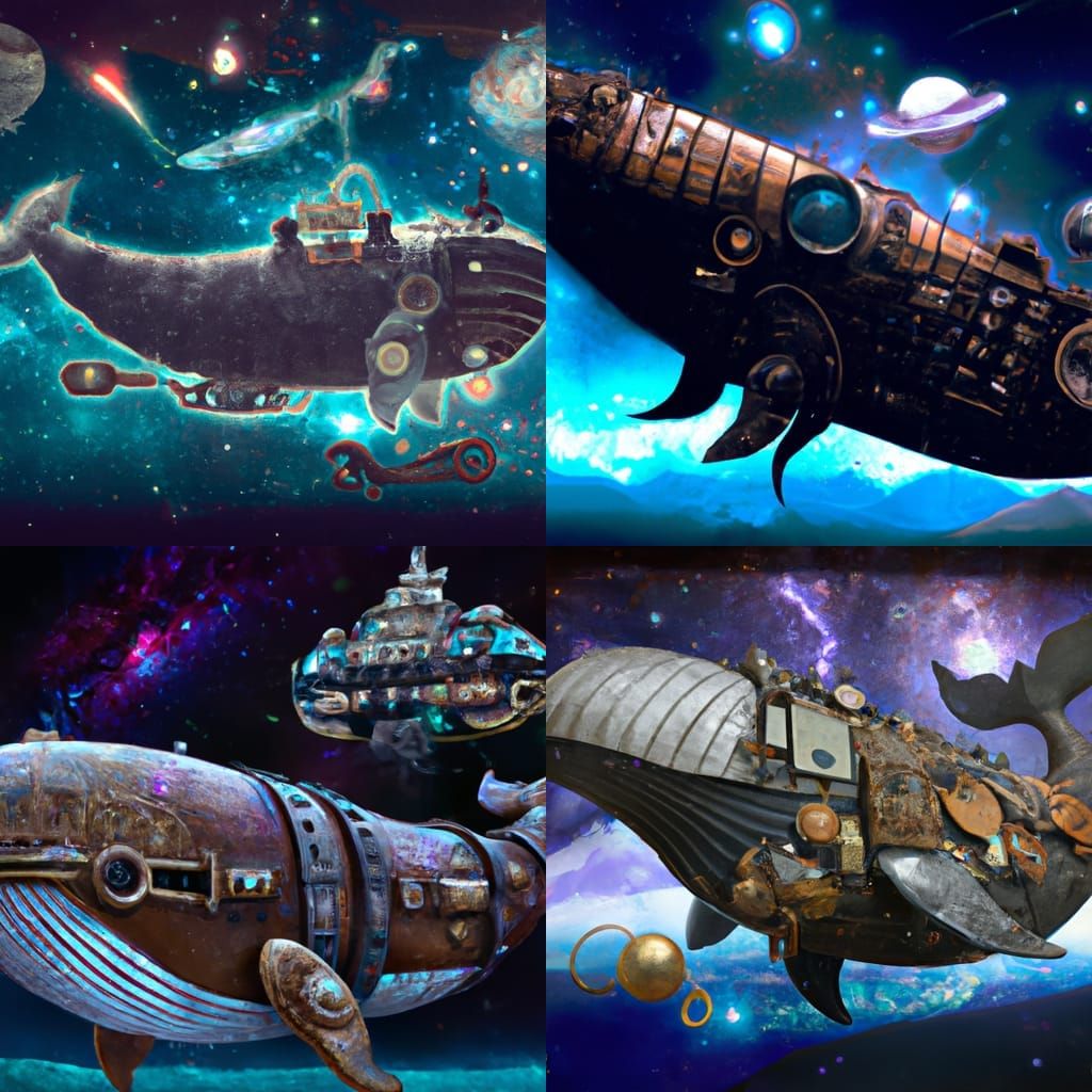 Cyborg Whale with Discworld in Steampunk Style