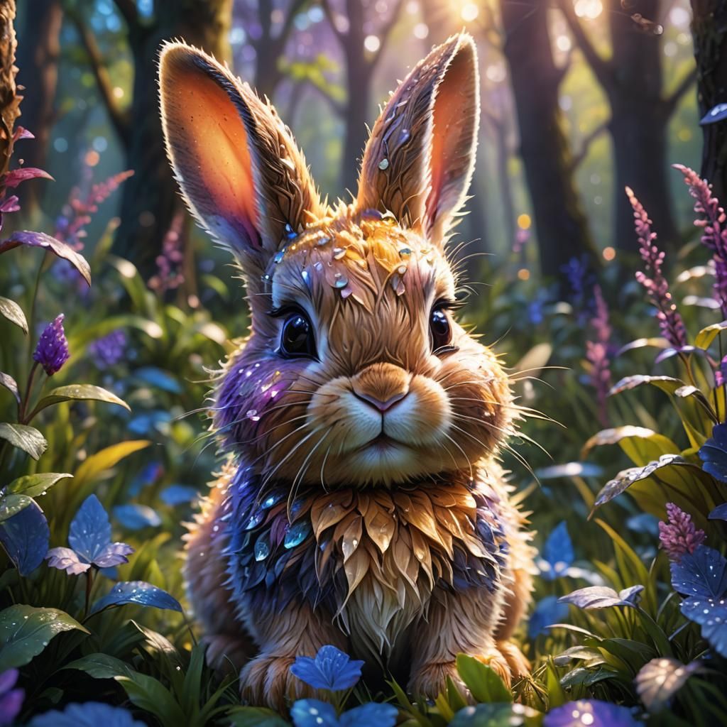 Adorable Baby Bunny in Whimsical Forest Glade