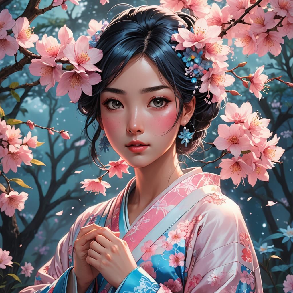 Anime Girl with Flower in Manga Style