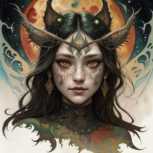 White Dragon Under Dark Eclipse: Color Print Art