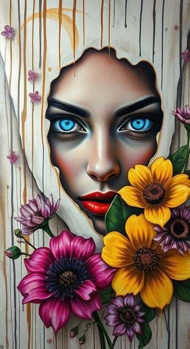 Ethereal Woman Emerging from Surreal Graffiti Art