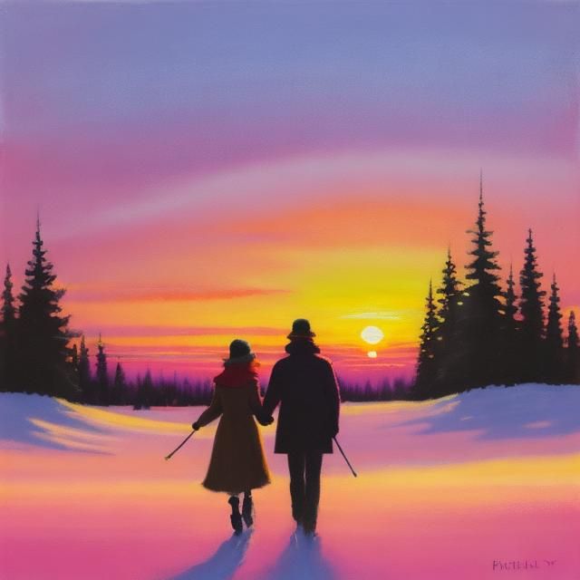 Colorful Winter Sunrise: Pastel Expressionist Painting