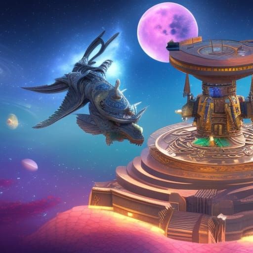 Futuristic Battlespire Soars Through Galaxy in Astral Illust...