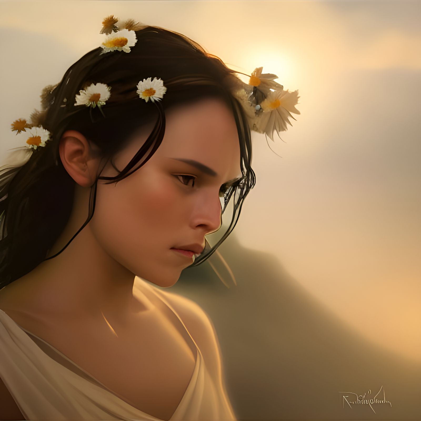 Asian Princess in White Dress on Tropical Beach