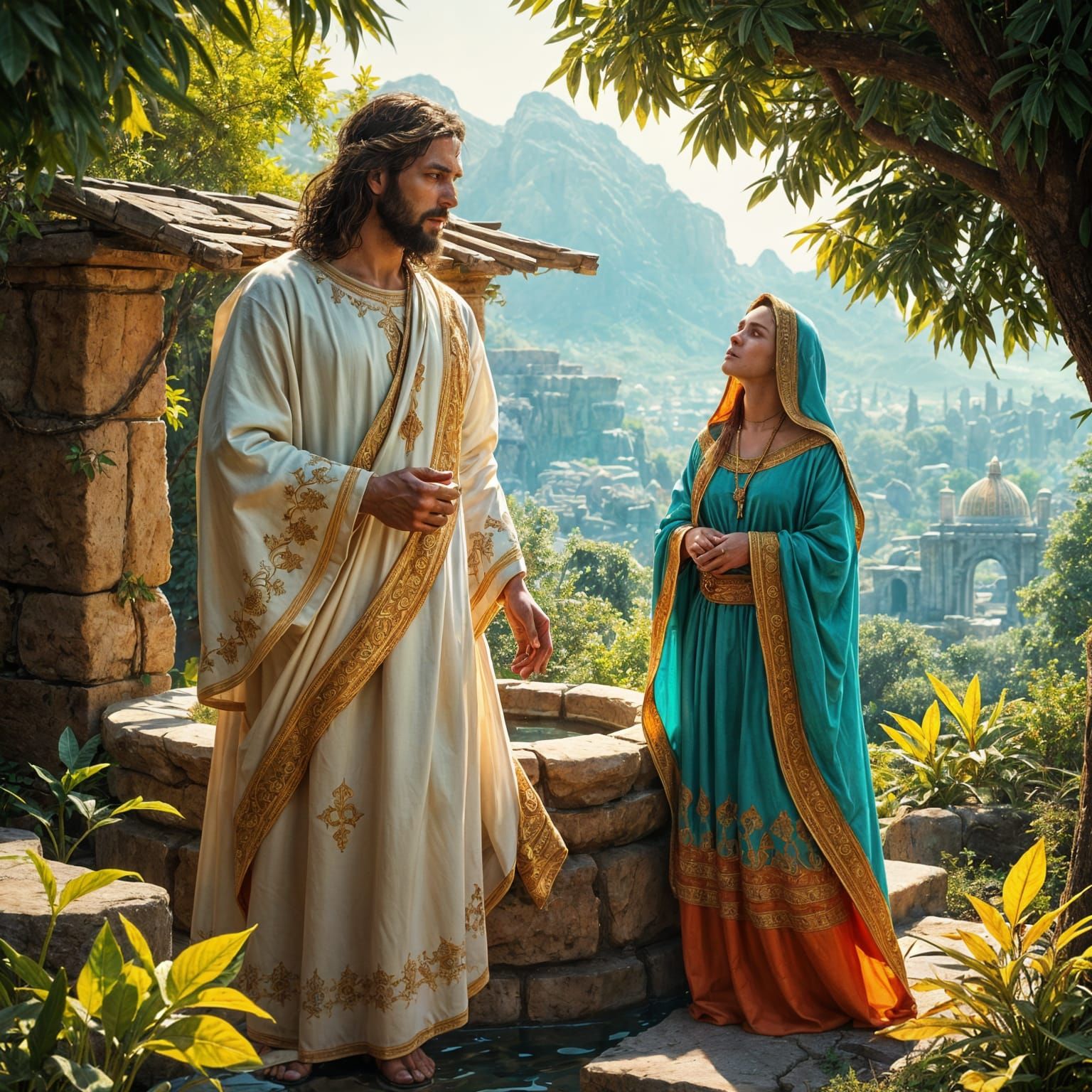 Jesus and Samaritan Woman: Detailed Matte Painting