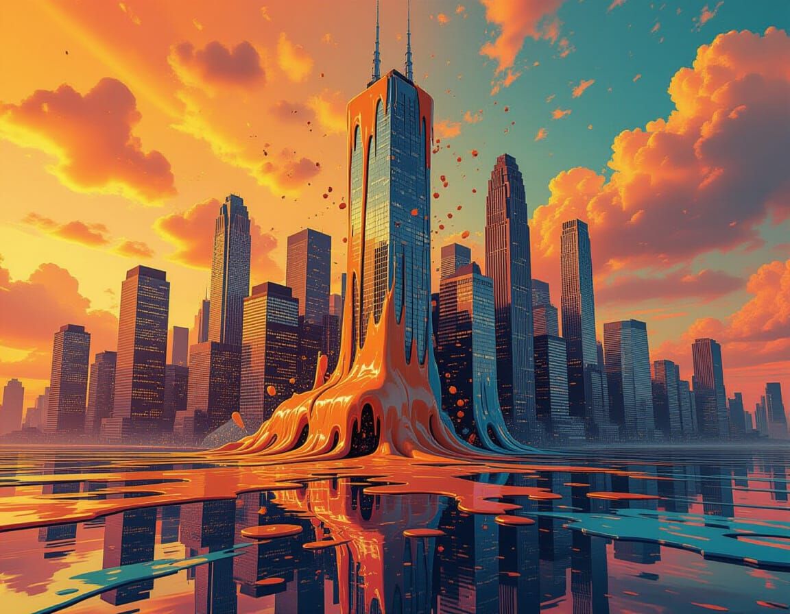 Melting Cityscape in a Surreal Digital Art Style