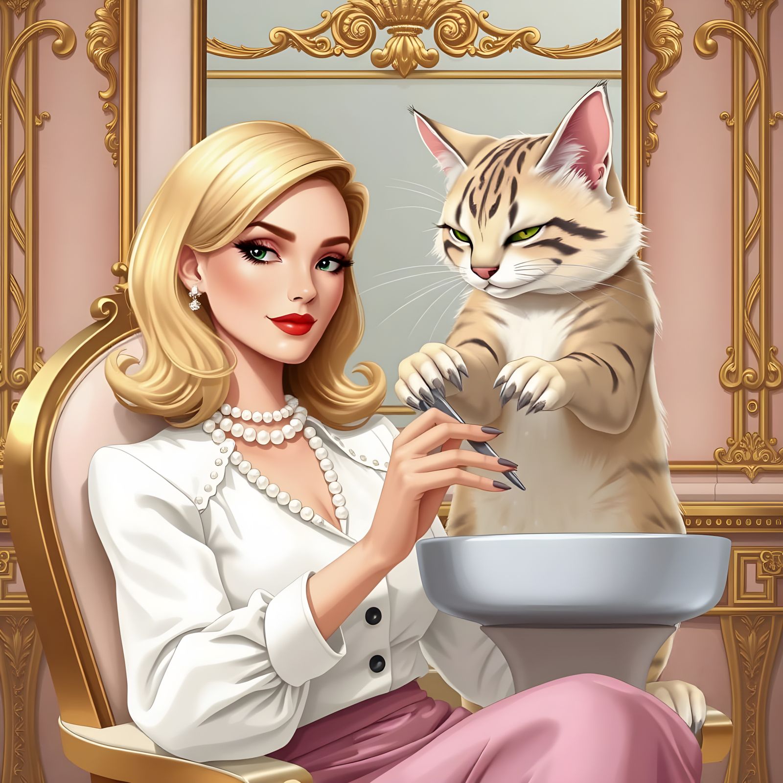 Feline Beauty Salon Scene