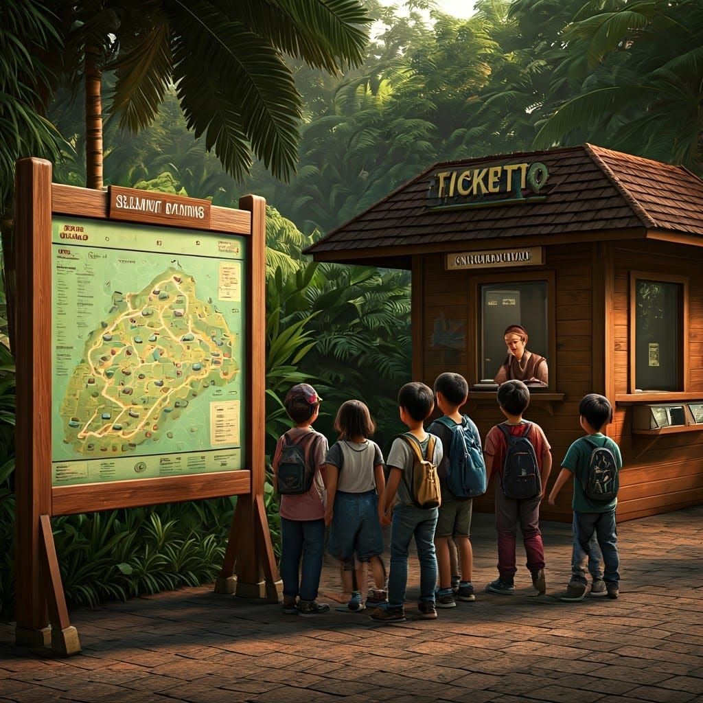 Children Explore Zoo Map with Cinematic Lighting