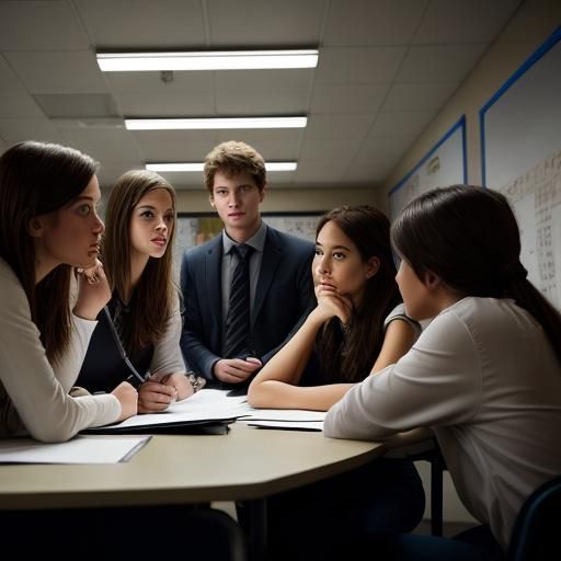 Classroom Scene: Girls and Boys Talking, Hyperrealistic