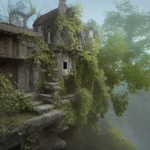 Cat on Ruined Wall Under Moonlight, 3D Render