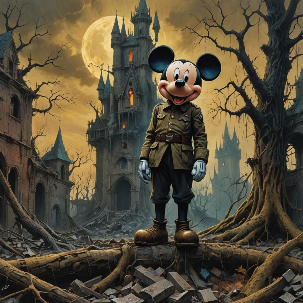 Nightmarish Mickey Mouse in Ruined Asylum