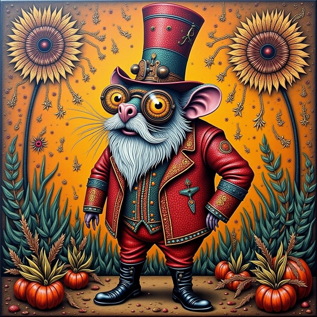 Steampunk Rat in Santa Suit: Oil on Canvas