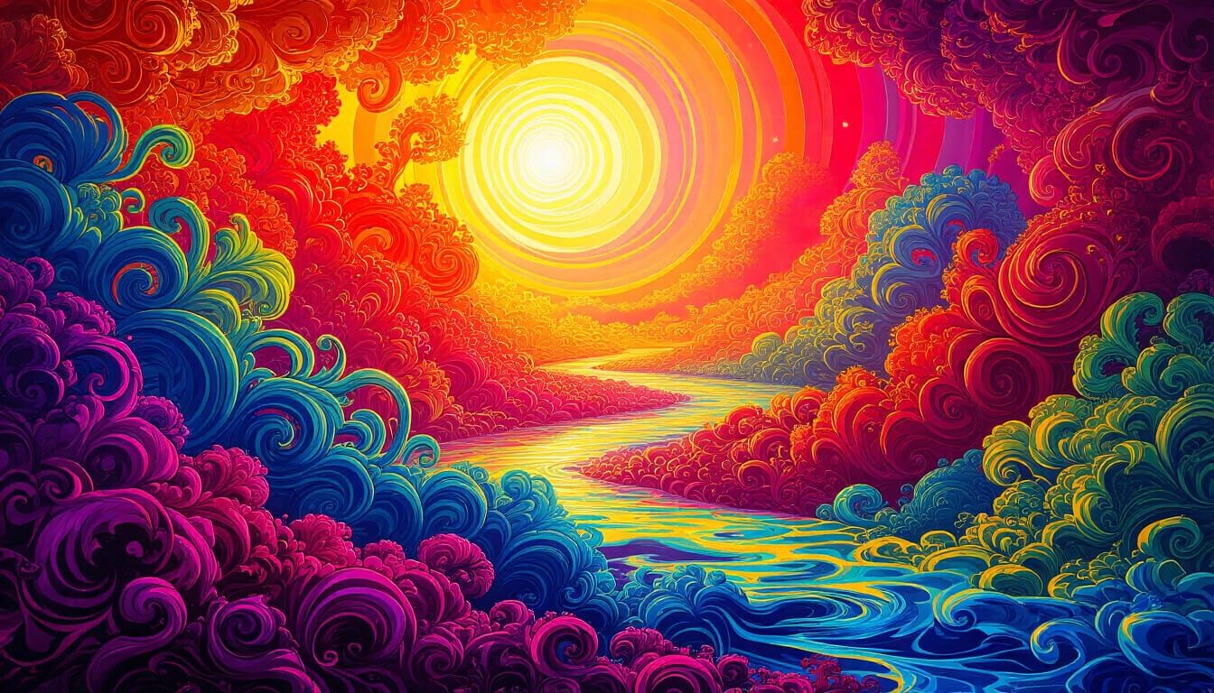 Psychedelic 1960s Poster Art with Flowing Organic Forms