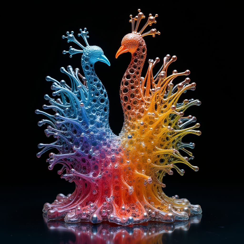 Peacock Throne Glass Sculptures With Quantum Molecular Struc...