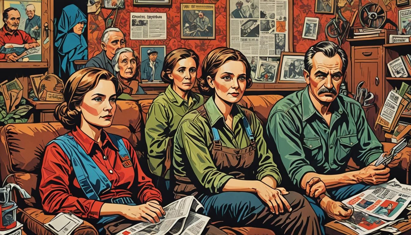 Polish Farmers Watch TV in Retro Futurism Style