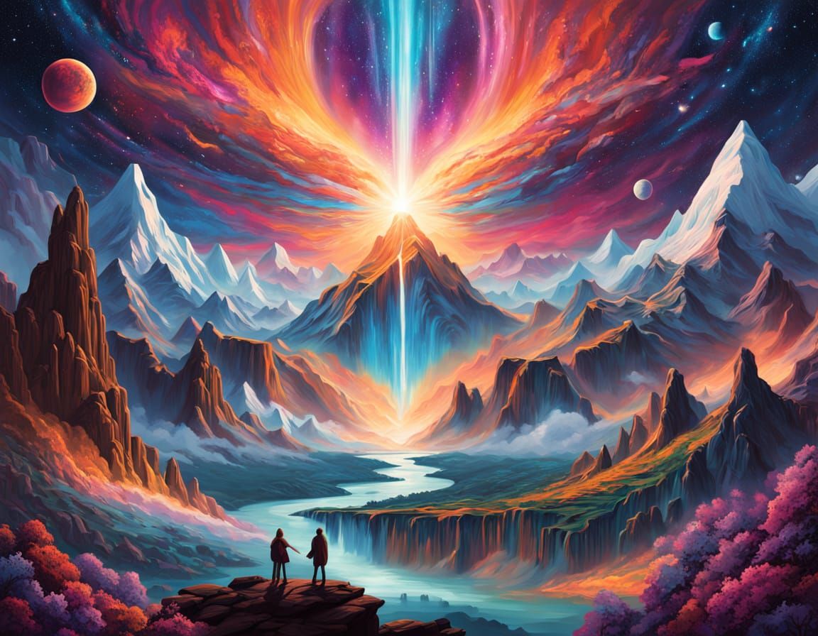 Surrealist Cosmic Odyssey in Vibrant, Swirling Universes