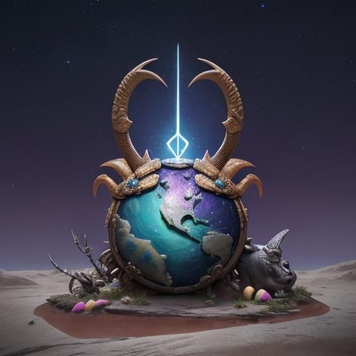 Aztec Ibex Portrait with Easter Eggs in Neon Colors