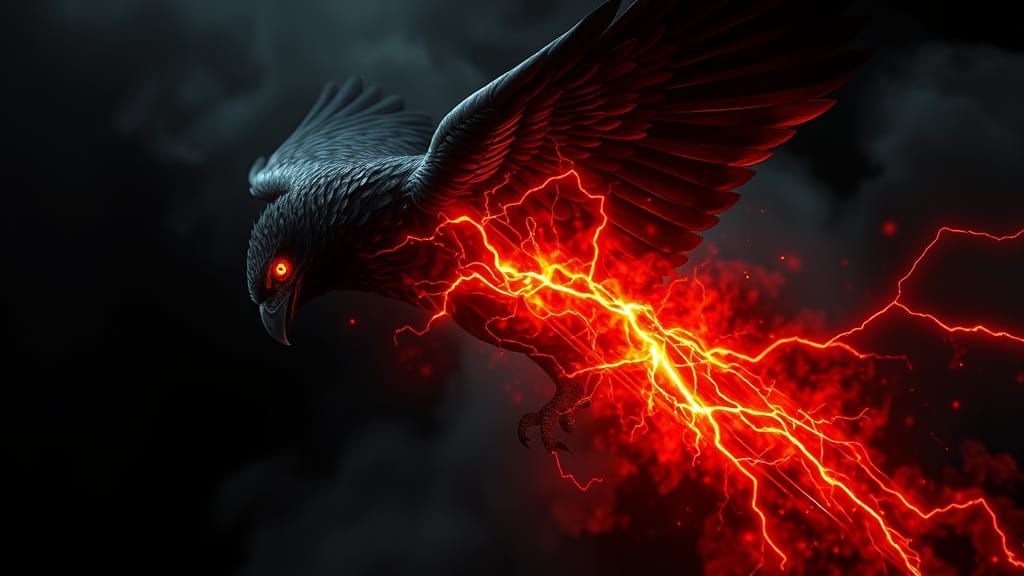 Glitching Darkness: Black Falcon with Red Eyes