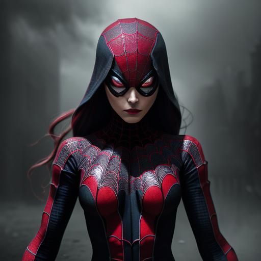 Hyperrealistic Harlequin Cosplaying as Spidergirl