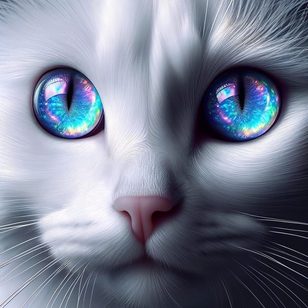 Opalescent Eyes: Spectral Colors in a White Cat