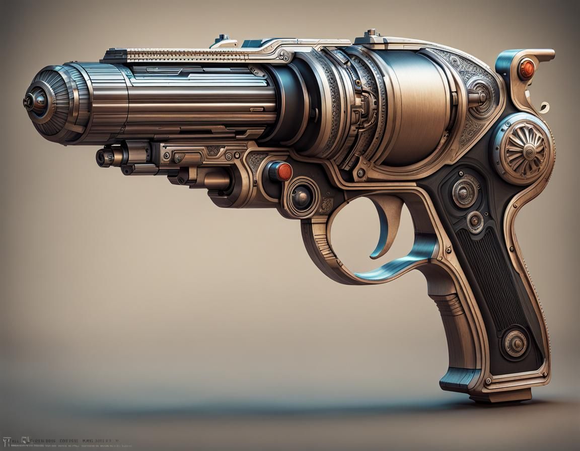 Retro-Futuristic Raygun Pistol Concept Art in Baroque Style