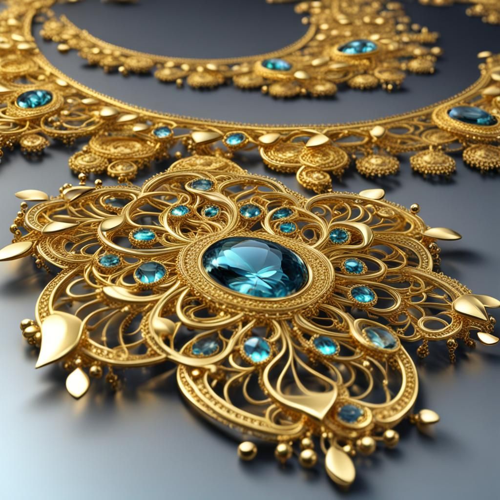 Magnificent Jewels and Gold Necklaces in Fractal Style