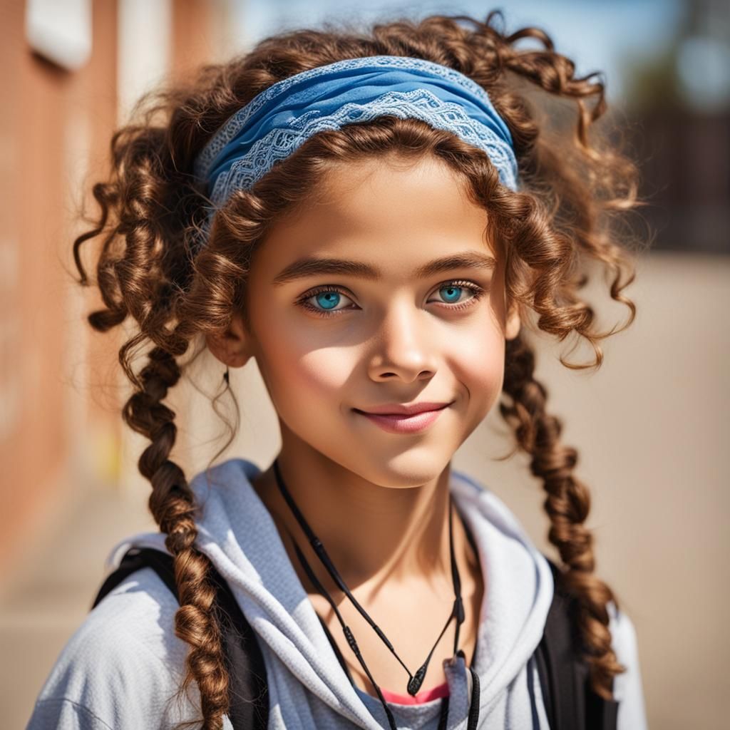 Portrait of a Beautiful Young Girl with Curly Hair