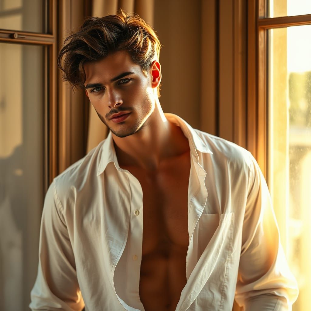 Dashing Man Basks in Warm Golden Light