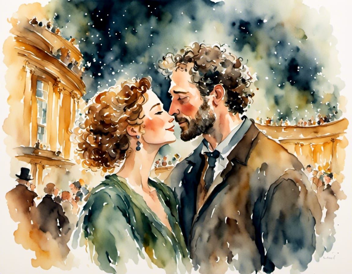 Romantic Embrace in Golden Light, Klimt-Inspired