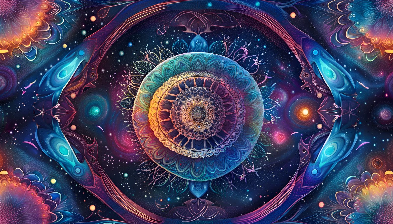 Magnificent Galaxy Mandala in Holographic Style