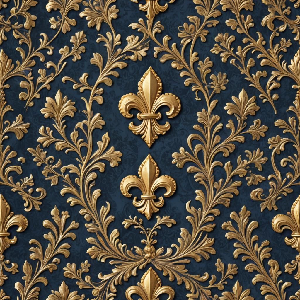 Shimmering Golden French Royal Medallion on Blue