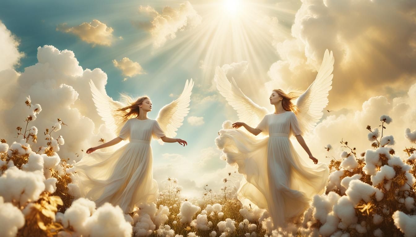 Angels in Paradise Garden with Cotton Clouds
