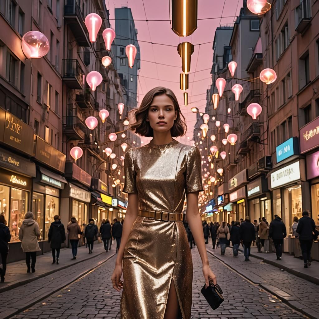 Lively Surreal City Scene in Pop-Art Style