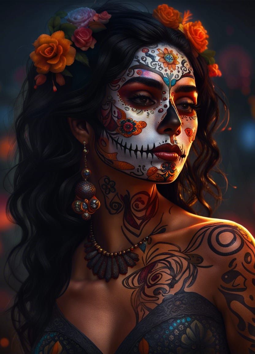 Dia de los Muertos Woman Portrait in 8K
