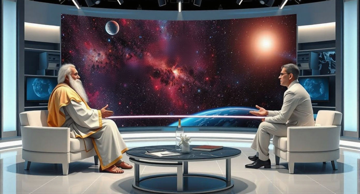 Deity Debates Astronomer on Talk Show in 4K