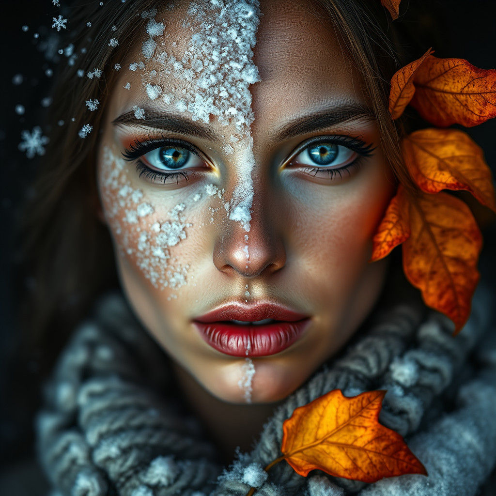 Winter and Autumn Woman Portrait in HDR