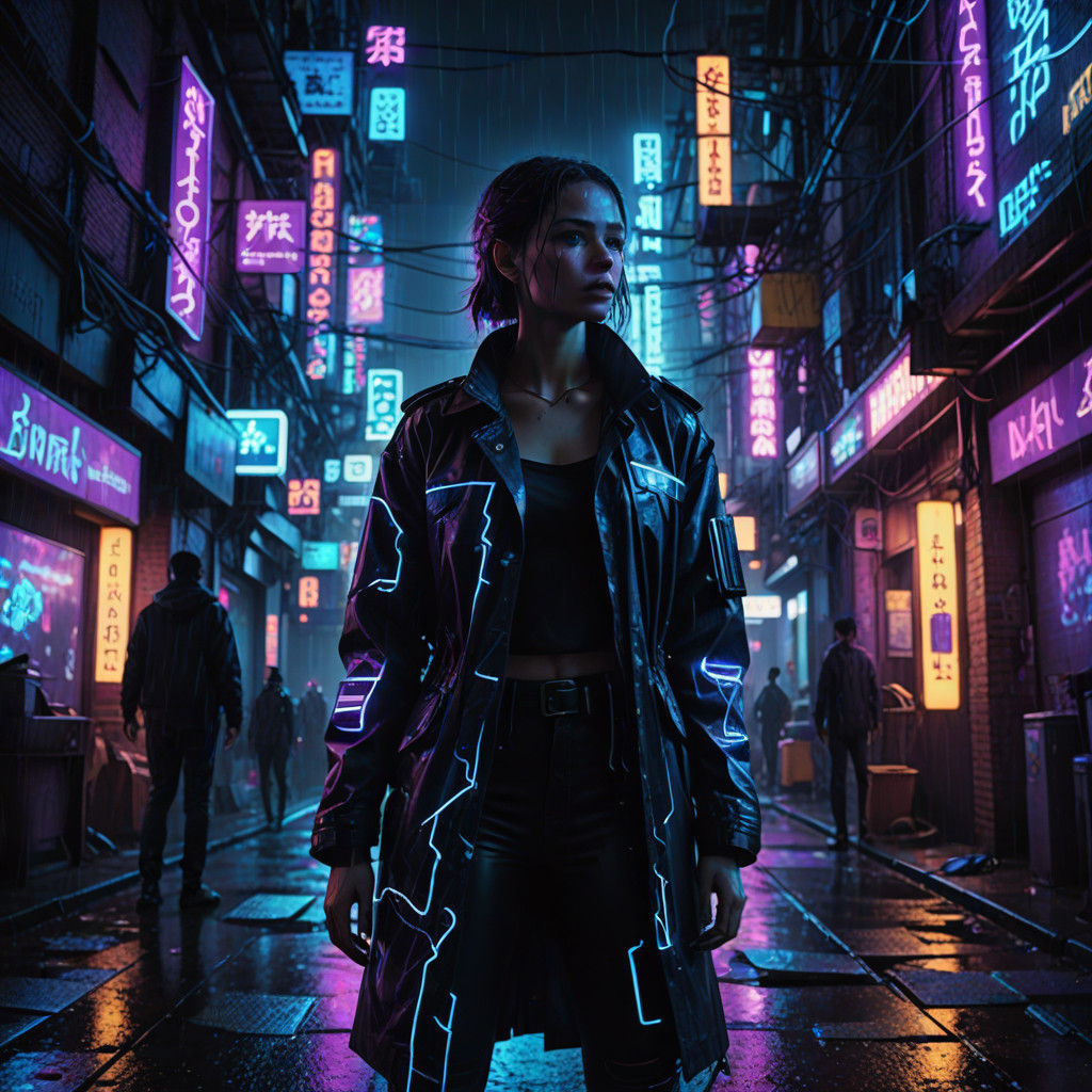 Glowing Electric Beauty Illuminates Dark City Alley