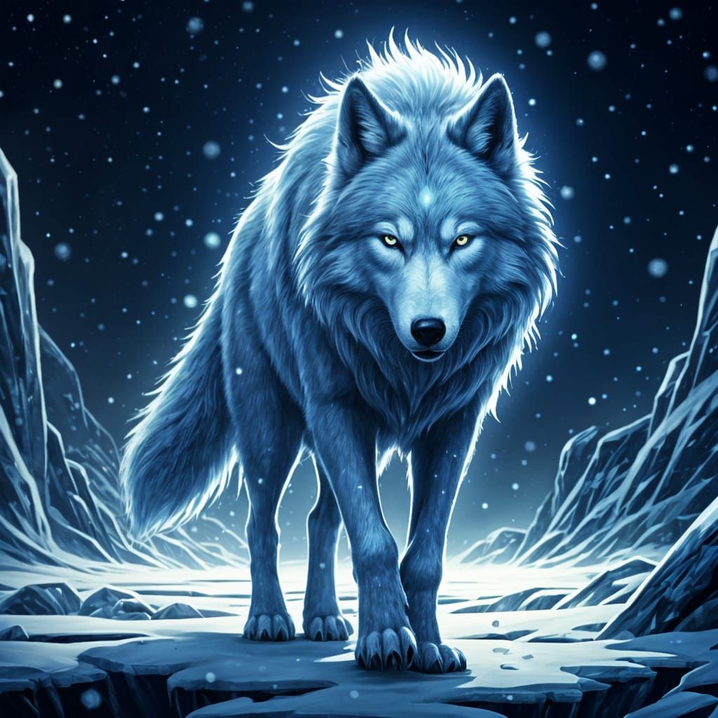 Epic Ice Wolf in Hyper-Realistic Digital Art