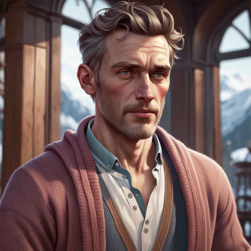 Portrait of Man in Cardigan, Detailed Lighting