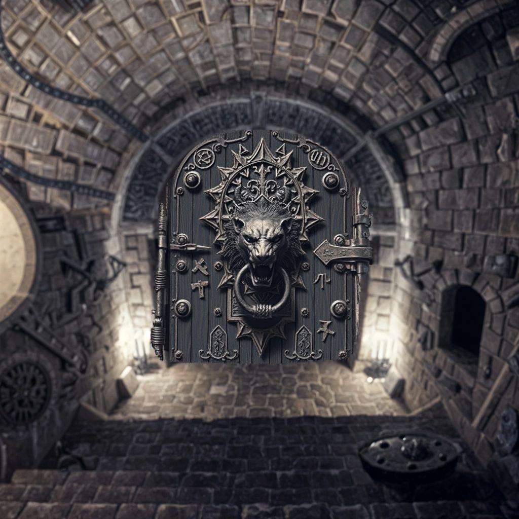 Closed Dungeon Door at Bottom of Stairwell