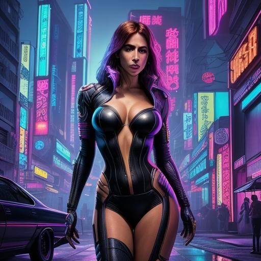 Busty Cyberpunk Dancer in Black Light