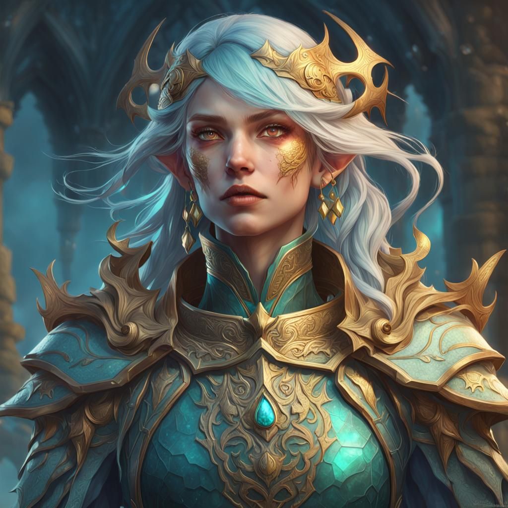 Detailed Portrait of a Sea Elf Cleric