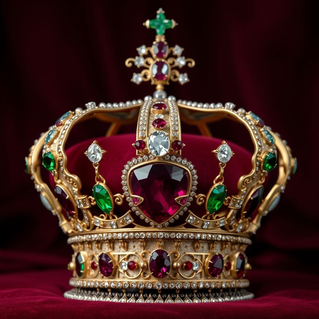 Luxurious Regal Crown with Sparkling Gems in Opulent Style
