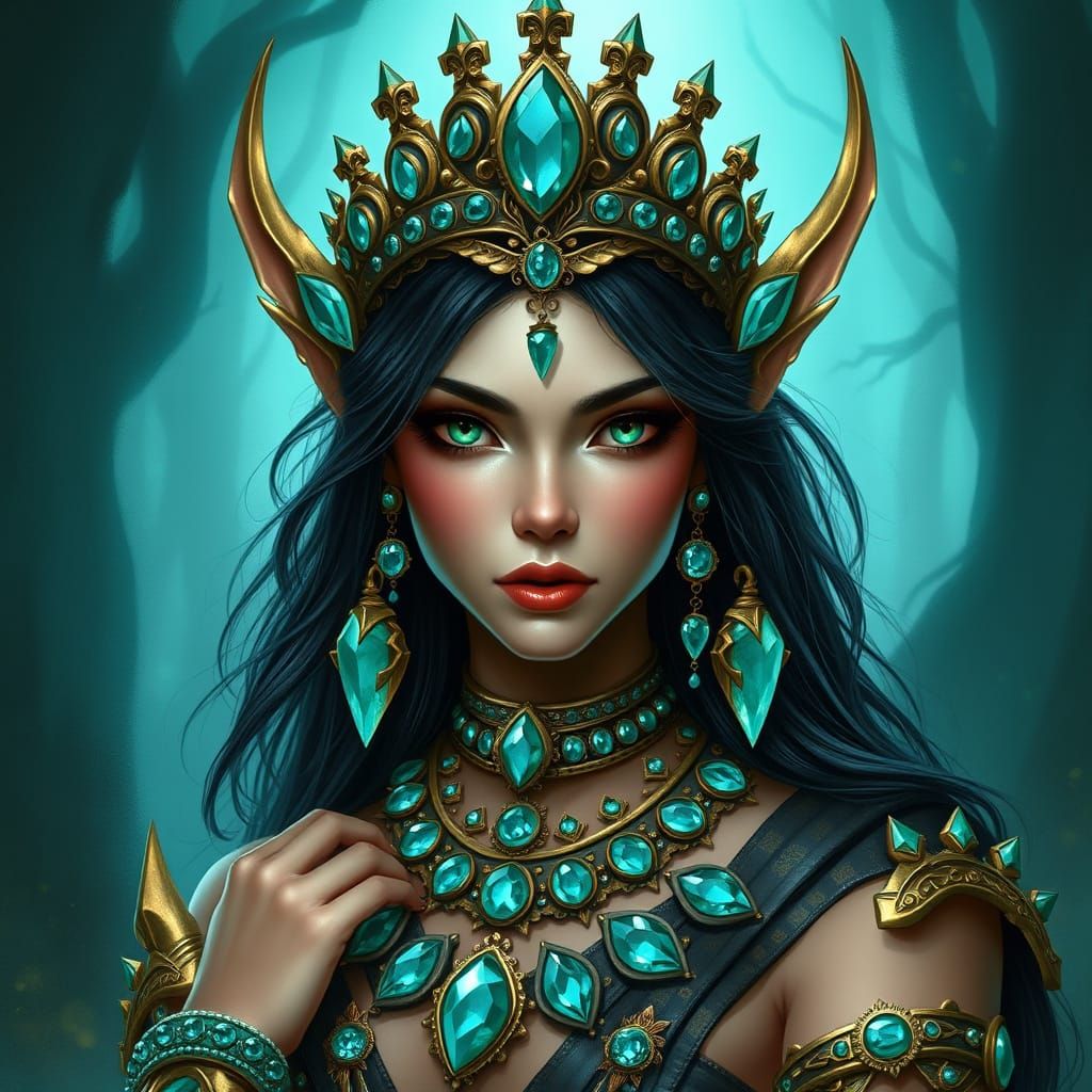 Regal Elven Queen Adorned in Turquoise Jewelry