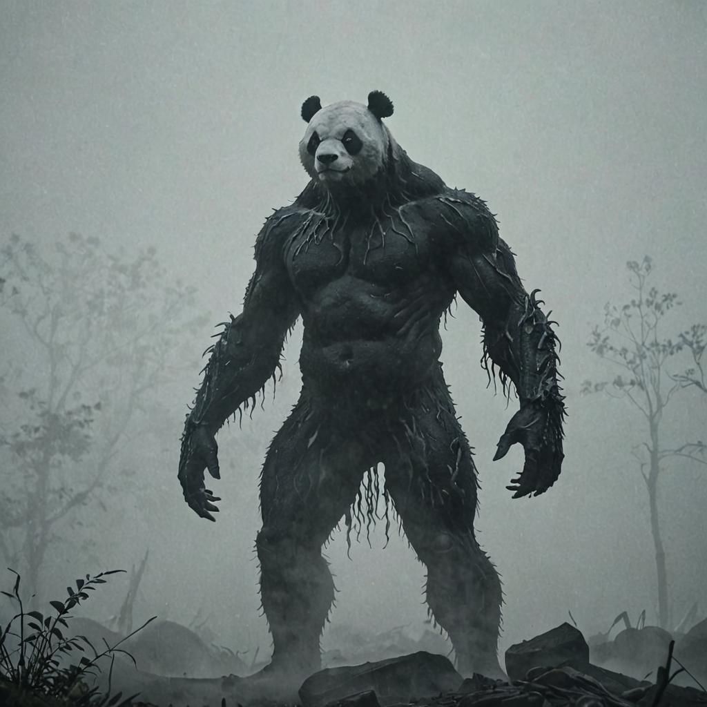 Ominous Panda Silhouette in Dense Fog