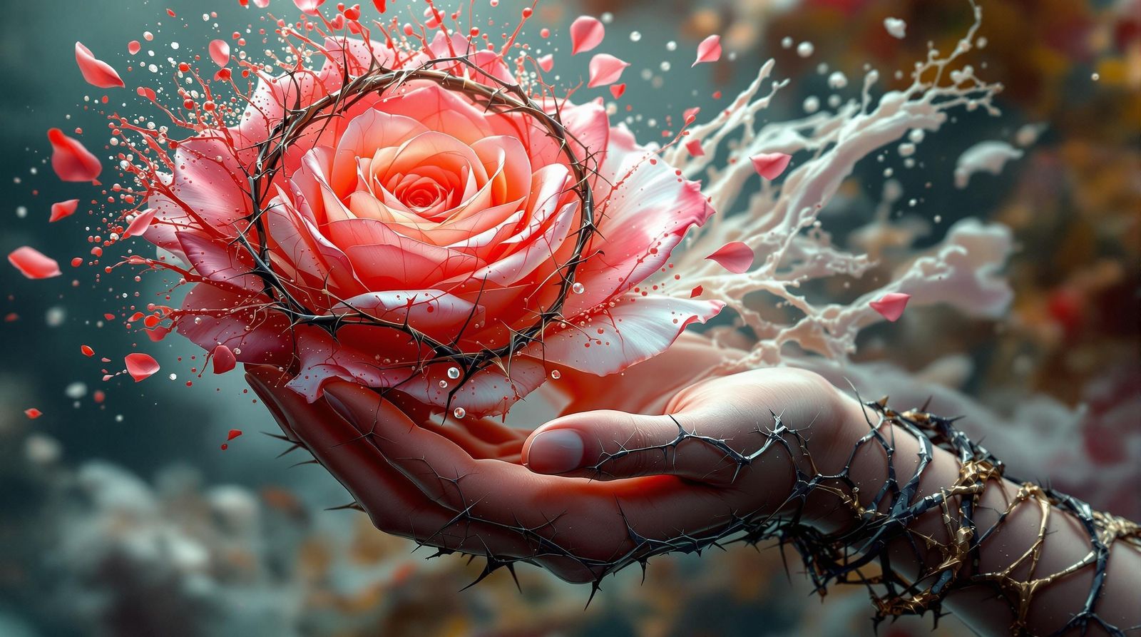 Surreal Rose with Geometric Thorns in Hyperrealism